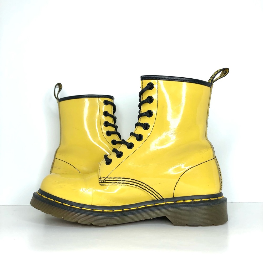 Dr Martens 1460 Pascal Patent Yellow Ankle Boots Women’s 7 Shoes - Picture 6 of 13